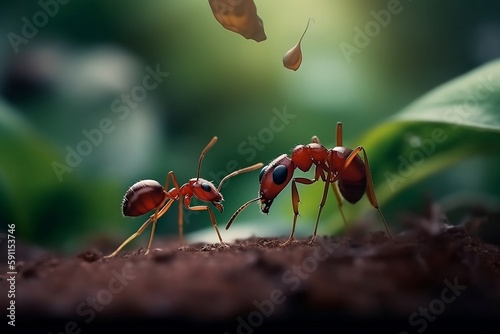 Two ants encounter on the leaf