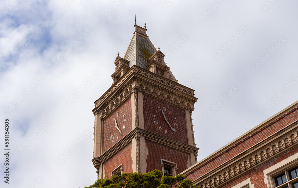 San Francisco, California, USA, June 29, 2022: The Ghirardelli Square and Clock Tower Building. Landmark public square with shops and restaurants in the Fisherman's Wharf.