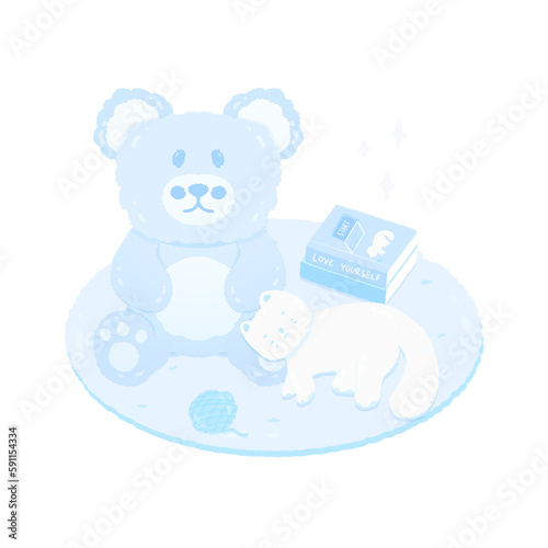 Cute pastel sky blue teddy bear doll toys sticker about bedroom stationary