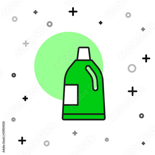 Filled outline Plastic bottle for laundry detergent, bleach, dishwashing liquid or another cleaning agent icon isolated on white background. Vector