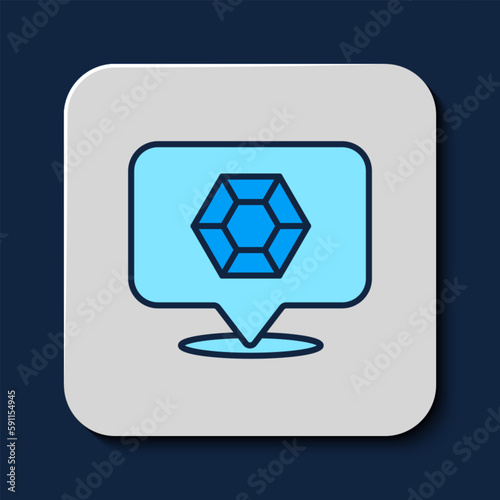 Filled outline Gem stone icon isolated on blue background. Jewelry symbol. Diamond. Vector