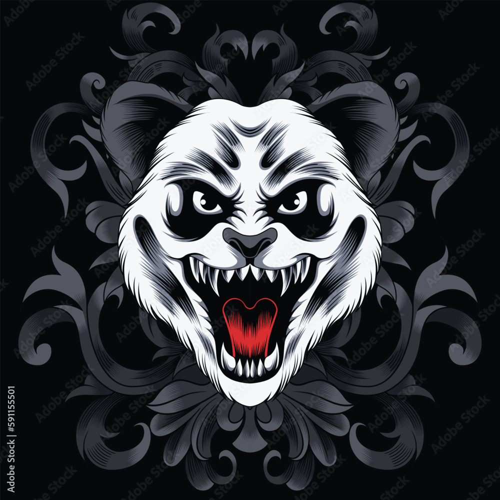 Obraz premium panda head illustration with baroque ornament