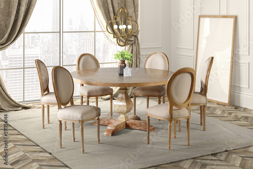 3D rendering . classic dining room .classic interior