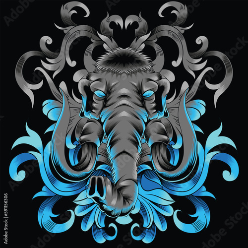 mammoth illustration with baroque ornament