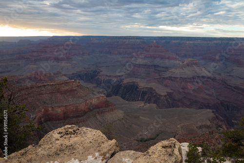 The South Rim of the Grand Canyon National Park, carved by the Colorado River in Arizona, USA. Amazing natural geological formation. The Yavapai Point.