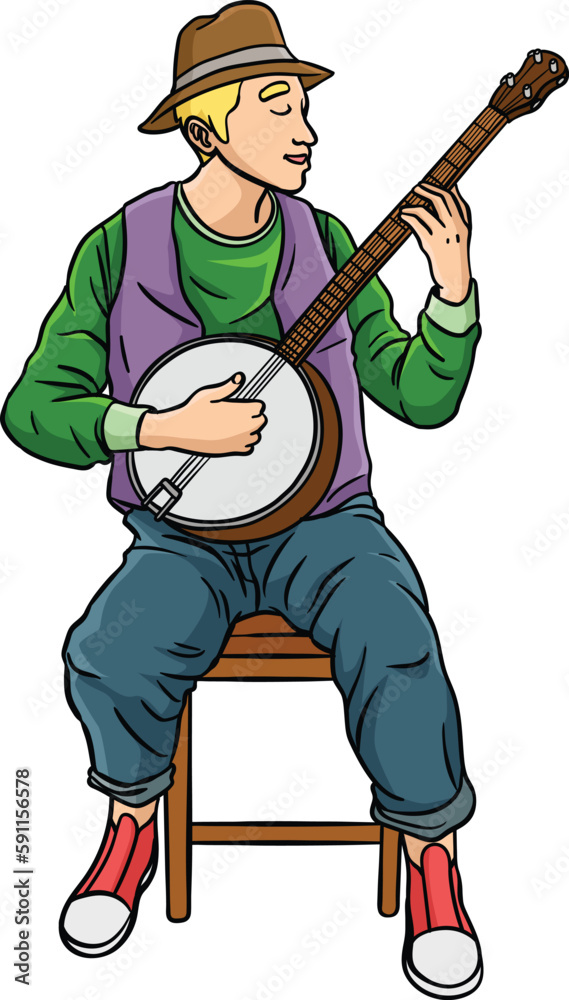 Banjoist Cartoon Colored Clipart Illustration Stock Vector | Adobe Stock