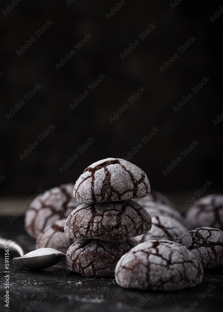 Chocolate crinkle cookies with cracked Chocolate crinkle cookies with cracked