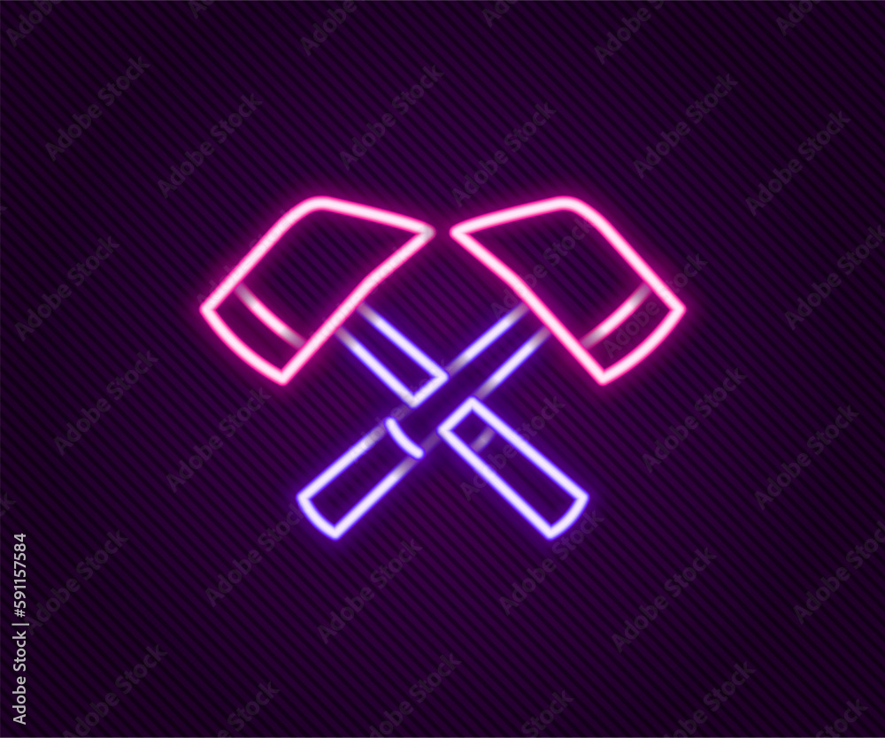 Glowing neon line Firefighter axe icon isolated on black background. Fire axe. Colorful outline concept. Vector Glowing neon line Firefighter axe icon isolated on black background. Fire axe. Colorful outline concept. Vector