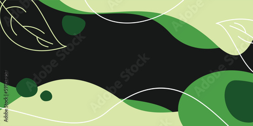 earth day background green color abstract shapes, waves and leaves pattern with free space for text. Template for banners, posters, social media