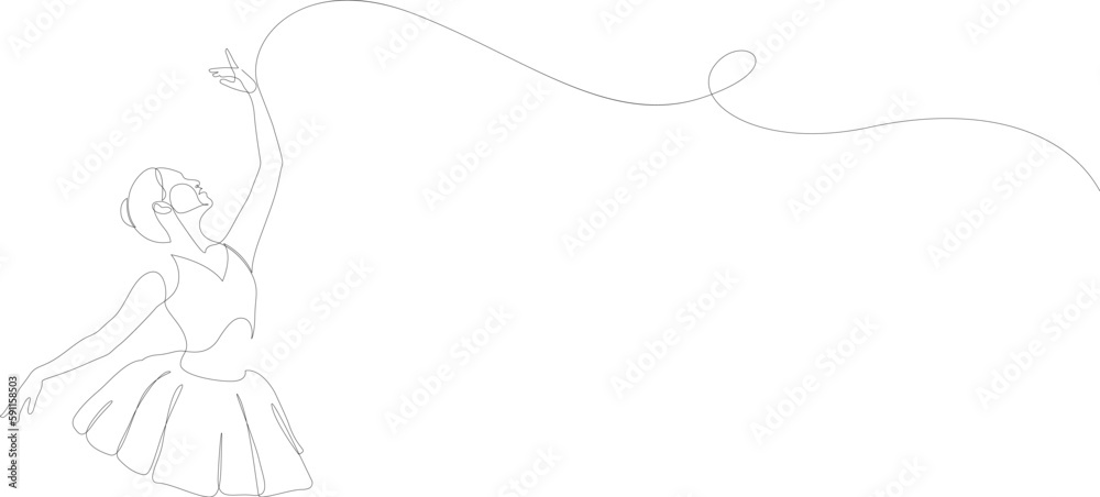 Continuous one line drawing woman ballerina. Minimalist pretty ballet dancer show dance motion concept. Modern one line art style graphic design. Vector illustration. Continuous one line drawing woman ballerina. Minimalist pretty ballet dancer show dance motion concept. Modern one line art style graphic design. Vector illustration.