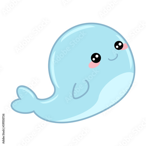 Blue funny cartoon kawaii playing baby whale element for decor, wallpaper, wrapper, packaging, greeting card, textile, poster, background