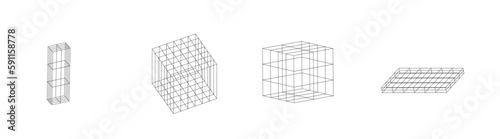 square Mesh element. 3d design detail web icon decor spline circle Vector technology futuristic grid. Spiral geometric polygon wire-frame model.Innovation concept.Shape for design. Round, cosmic