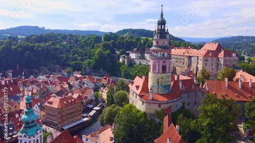 Cesky Krumlov, Czech Republic. View over the historical part Cesky Krumlov with Vltava river in summer time, UNESCO heritage in Bohemia. photo