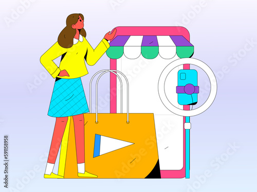 Internet celebrity e-commerce characters vector Internet hand-drawn illustration with live streaming
