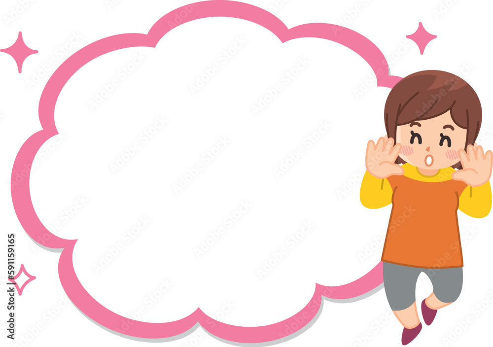若い女性と吹き出しのイラストセット