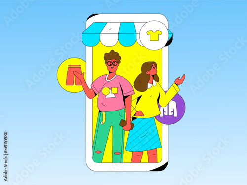 Internet celebrity e-commerce characters vector Internet hand-drawn illustration with live streaming
