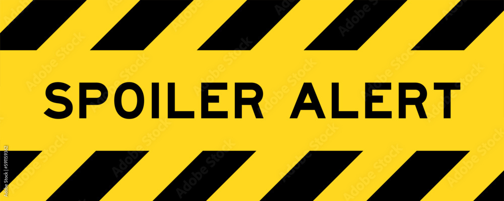 Yellow and black color with line striped label banner with word spoiler alert Yellow and black color with line striped label banner with word spoiler alert