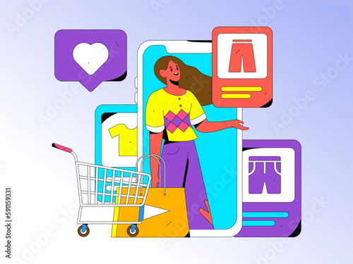 Internet celebrity e-commerce characters vector Internet hand-drawn illustration with live streaming
