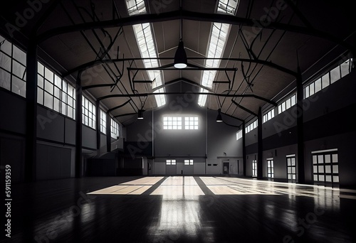 Indoor Floodlit Gymnasium. Generative AI