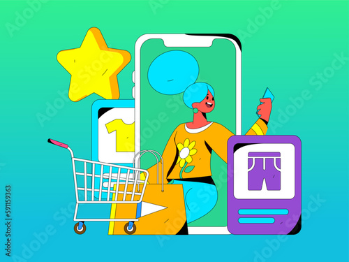 Internet celebrity e-commerce characters vector Internet hand-drawn illustration with live streaming
