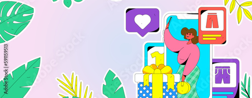 Internet celebrity e-commerce characters vector Internet hand-drawn illustration with live streaming
