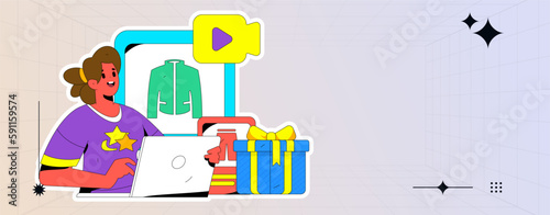 Internet celebrity e-commerce characters vector Internet hand-drawn illustration with live streaming
