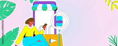 Internet celebrity e-commerce characters vector Internet hand-drawn illustration with live streaming
