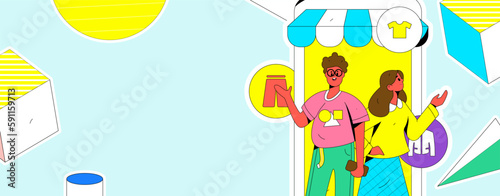 Internet celebrity e-commerce characters vector Internet hand-drawn illustration with live streaming
