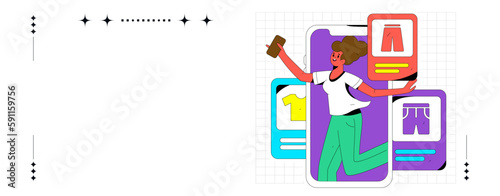 Internet celebrity e-commerce characters vector Internet hand-drawn illustration with live streaming
