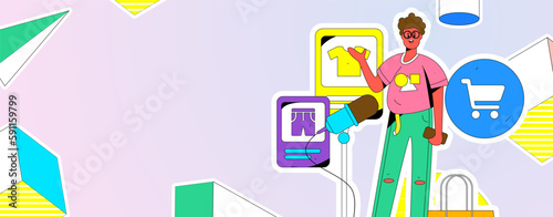 Internet celebrity e-commerce characters vector Internet hand-drawn illustration with live streaming
