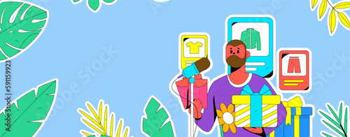 Internet celebrity e-commerce characters vector Internet hand-drawn illustration with live streaming
