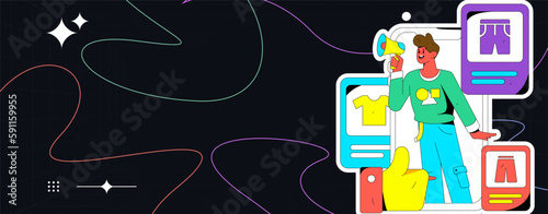 Internet celebrity e-commerce characters vector Internet hand-drawn illustration with live streaming
