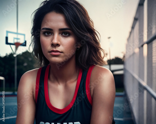 Young sports girl on the volleyball court. Generative AI. Free Download Young sports girl on the volleyball court. Generative AI. - GFXLoad