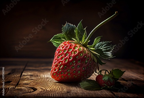 organic natural strawberry on wooden table. Generative AI