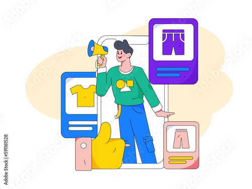 Internet celebrity e-commerce characters vector Internet hand-drawn illustration with live streaming
