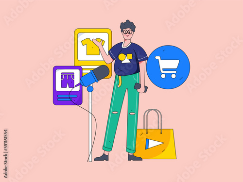 Internet celebrity e-commerce characters vector Internet hand-drawn illustration with live streaming
