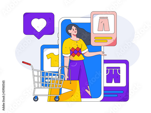 Internet celebrity e-commerce characters vector Internet hand-drawn illustration with live streaming
