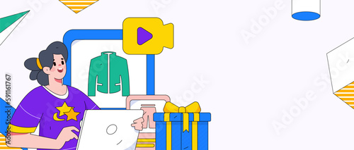 Internet celebrity e-commerce characters vector Internet hand-drawn illustration with live streaming
