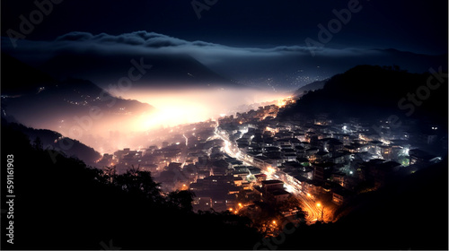 山の町の夜の光（Generative AI ）