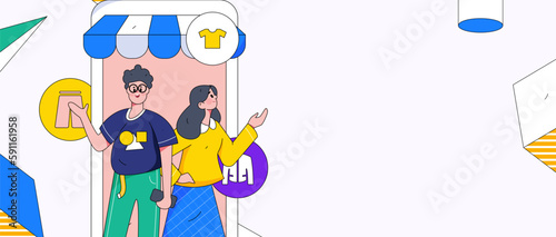 Internet celebrity e-commerce characters vector Internet hand-drawn illustration with live streaming
