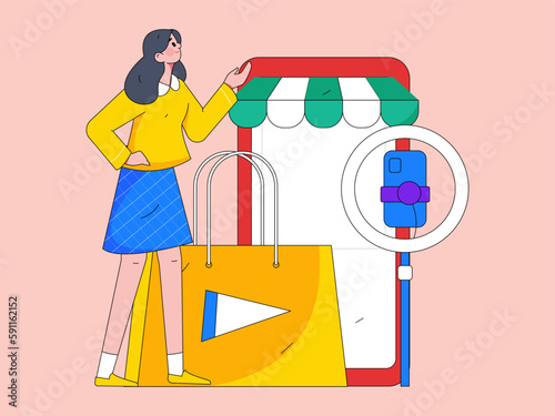 Internet celebrity e-commerce characters vector Internet hand-drawn illustration with live streaming
