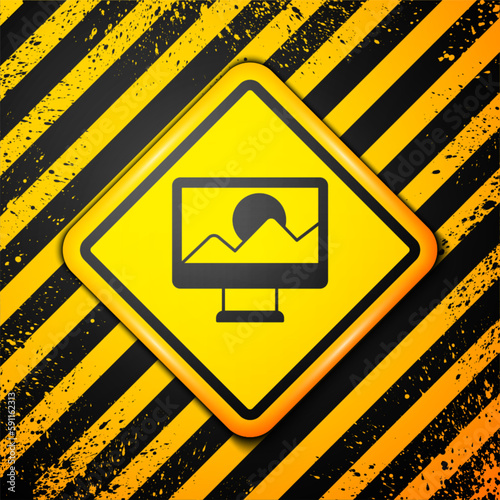 Black Photo retouching icon isolated on yellow background. Photographer, photography, retouch icon. Warning sign. Vector