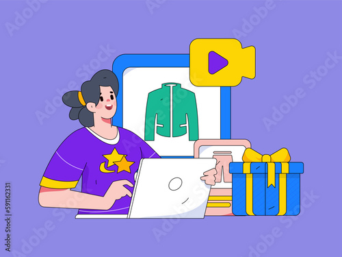 Internet celebrity e-commerce characters vector Internet hand-drawn illustration with live streaming
