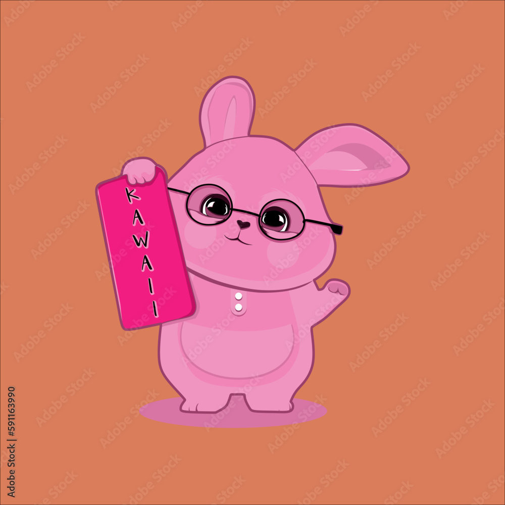 cute bunny vector with kawaii lettering cute bunny vector with kawaii lettering