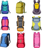 hiking backpack set cartoon vector illustration