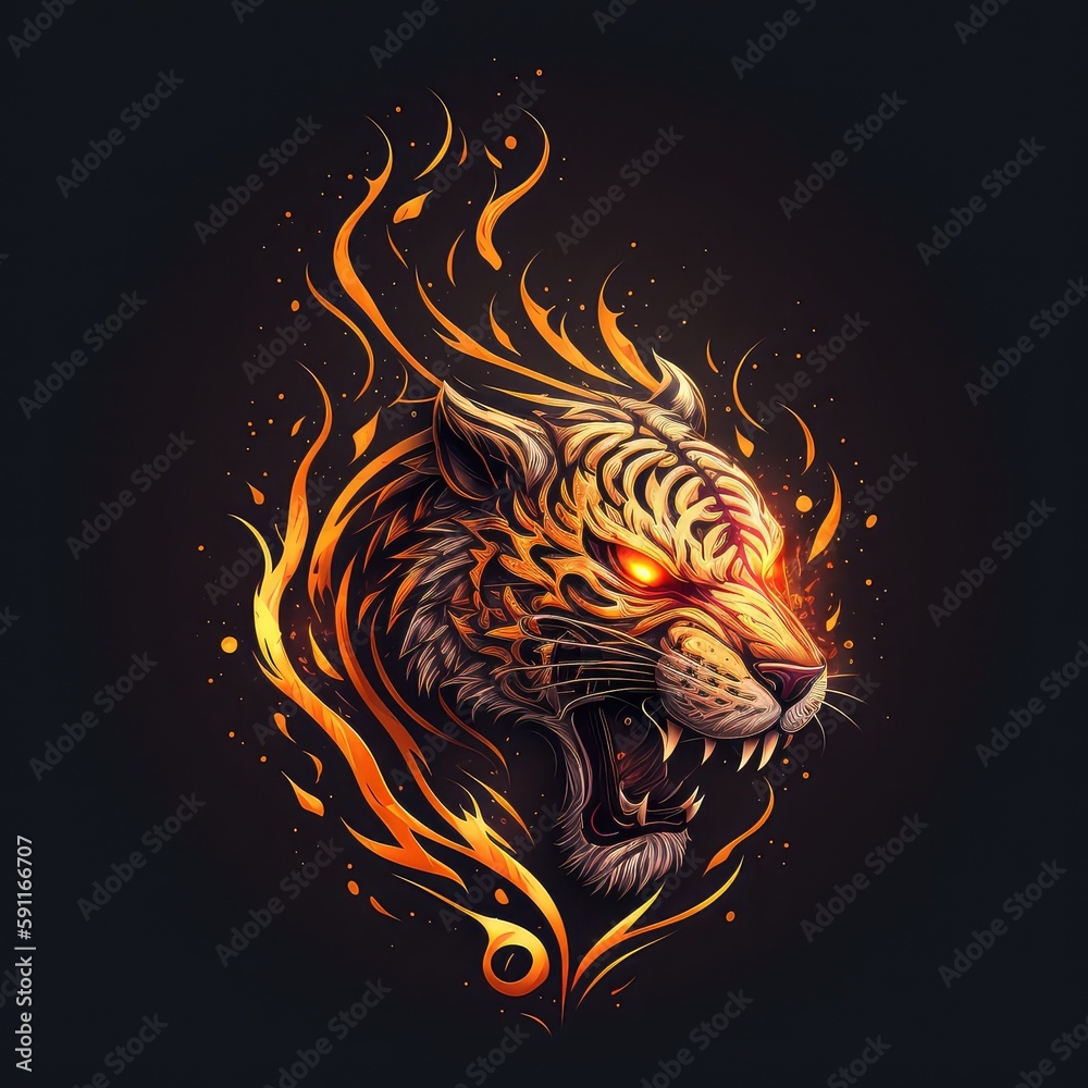 a scorching predator with flaming effect for wildlife prints generative ai