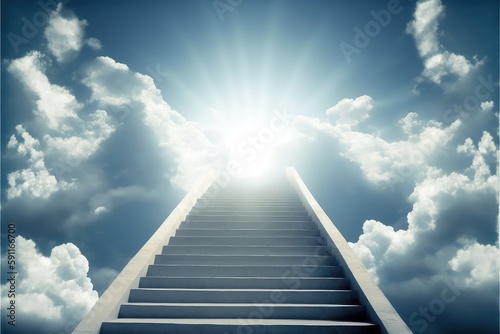 stairway to paradise a heavenly entrance with bright clouds generative ai