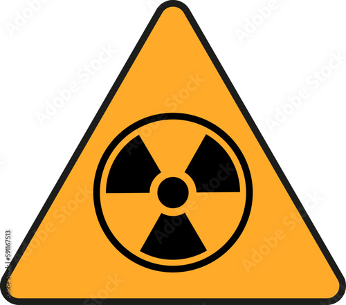 Radiation Hazard sign, symbol, icon, logo. Circle and triangle yellow sign of radioactive threat alert on white and trasparent background. Vector illustration