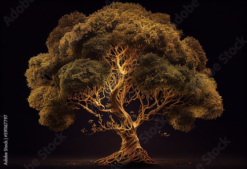 an illustrious tree of gold, complete with greenery and a hefty trunk Generative AI