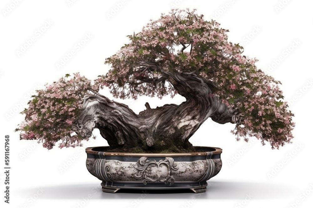 Japanese flowering cherry bonsai tree isolated on transparent background, generative ai Stock